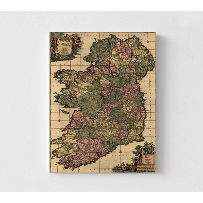 Irlande 1750, carte antique de l'Irlande, art mural irlandais, impression d'affiche irlandaise, décoration murale antique bureau rustique, impression de carte du vieux Continent