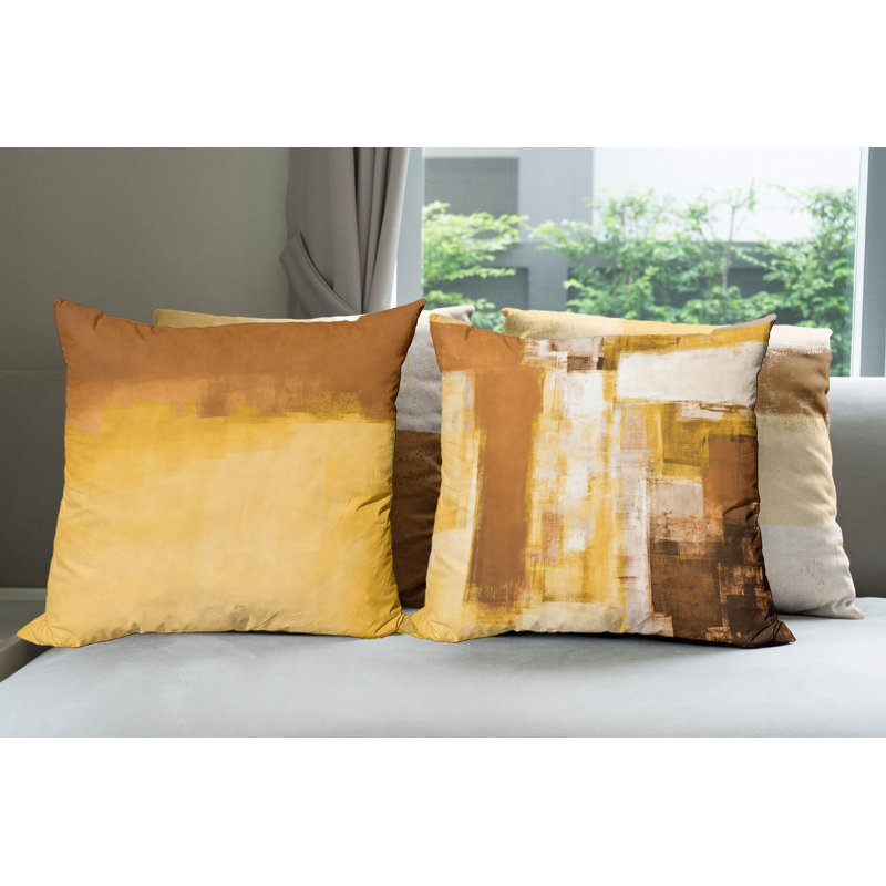 Reversible Pillow Cover, 16" H x 16" W, Mustard Caramel / Brown