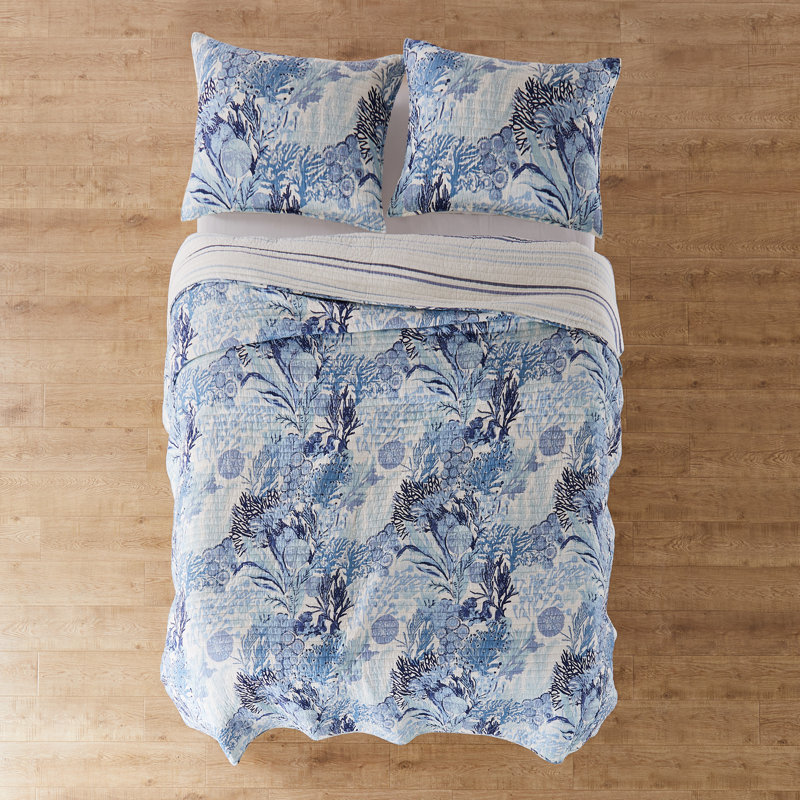 Blue Cotton Twin Reversible Nautical Quilt Set