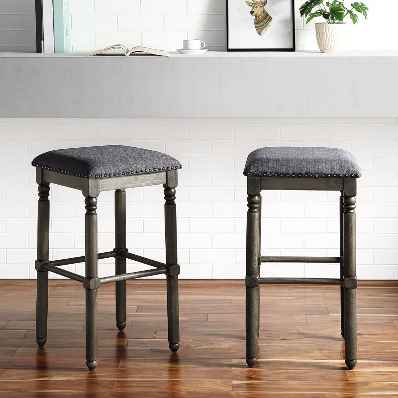 Revêtement en bois gris 2 - Style chic et rustique pour les repas à la maison, siège confortable, structure solide, revêtement en tissu gris, finition bronze 2, rembourrage en mousse l 15 po x P 16 po x H 29,75 po