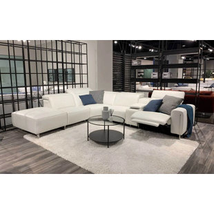Leather Power Reclining L-Shaped Sectional with Ottoman