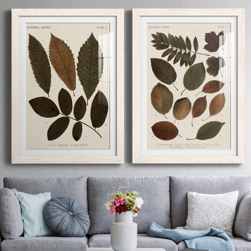 Feuilles d'automne I - ensemble de 2 reproductions d'art, H 43,5 po x l 31,5 po x P 1 po, Papier encadré blanc, Blanc