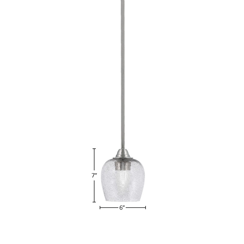 Luminaire suspendu suspendu Paramount avec verre à bulles 6 po, Nickel brossé, Verre gris fumée