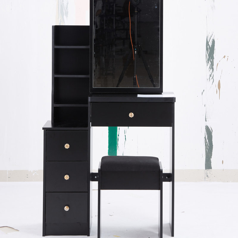 Small Bedroom Vanity With Cushioned Stool, Large Sliding Mirror, Multi-layer Storage, Cabinet For Narrow Spaces Table Seat & Storage Cabinet, , , , Ul Listed