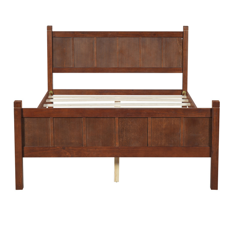 Lit plateforme en bois massif de style Shaker, tête et pied de lit à panneaux plats, noyer foncé, Full / Double, Dark Walnut