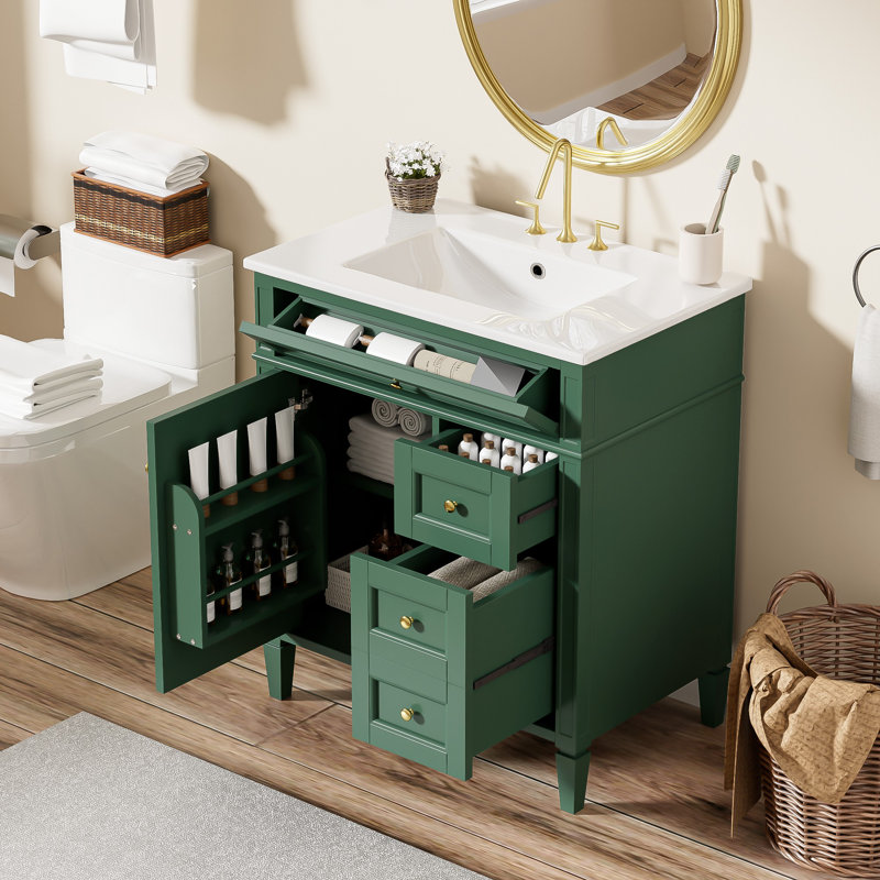 Meuble-lavabo de 30 po avec lavabo supérieur, Vert
