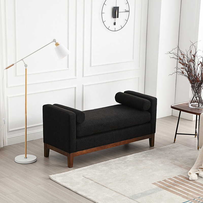 Élégant banc rembourré avec repose-pieds et coussins, Noir