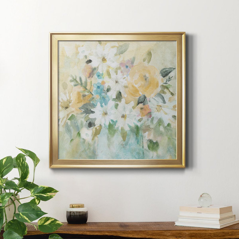 Daisy Ensemble - Peinture sur toile encadrée, Cadre doré, H 34,5 po x l 34,5 po x P 1,5 po
