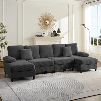  Latitude Run® 112" U-Shaped Corduroy Sectional Sofa Couches,4-Seater Living Room Sofa Set with Double Chaises, For Apartment