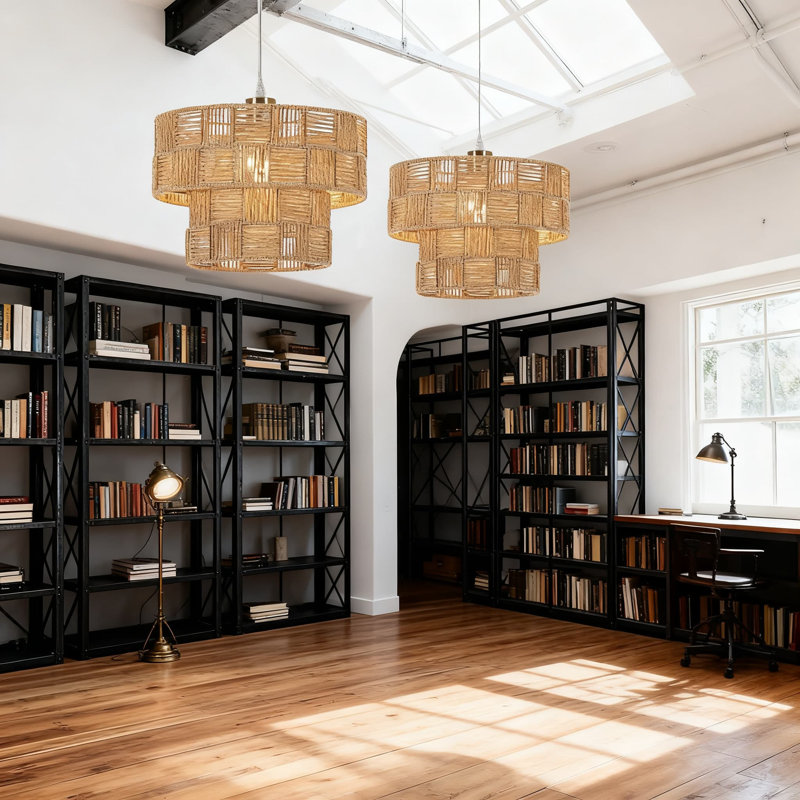 Luminaire suspendu en rotin tissé à la main, lustre boho moderne de 12 pouces pour îlot de cuisine, salle à manger, vestibule, chambre à coucher et plafond de couloir