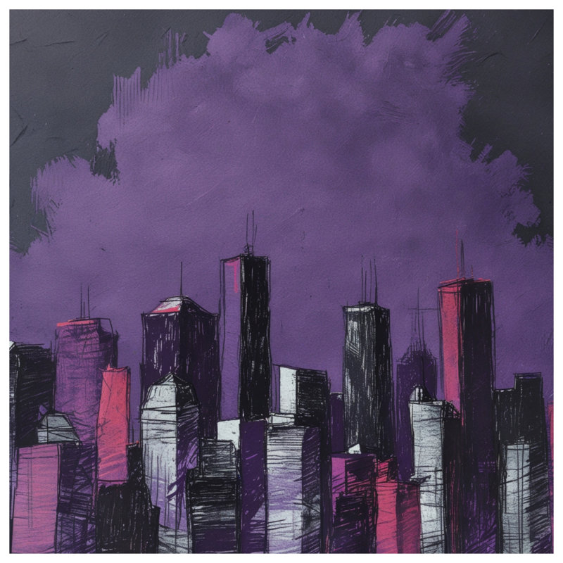 Coussins décoratifs mauves City Skyline, 16 x 16 pouces
