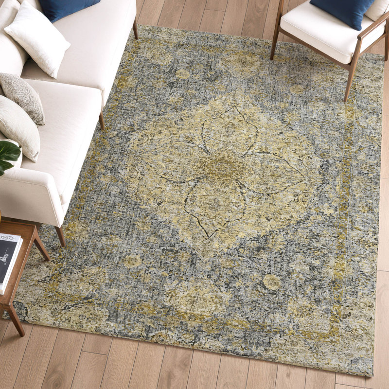 Premium Machine Washable Mayfield AMF2136 global Rug, 8' x 10', Pewter