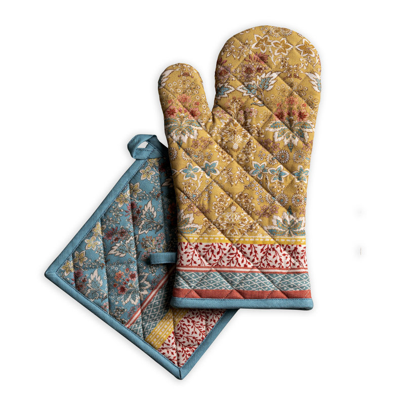 Maison d'Hermine  Marquise 100% Cotton Oven Mitt + Pot Holder - 7.5" x 13" & 8" x 8"