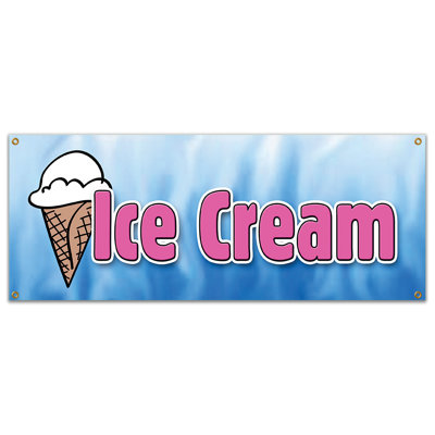 Ice Cream 1 Banner Heavy Duty 13 Oz Vinyl With Grommets Single Sided