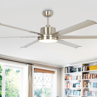 65" Crewe 6 - Blade Standard Ceiling Fan with Remote Control and LED Light