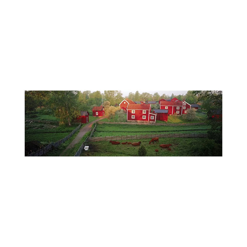 Traditional Red Farm Houses And Barns At Village, Stensjoby, Smaland, Sweden - Wrapped Canvas Panoramic Print