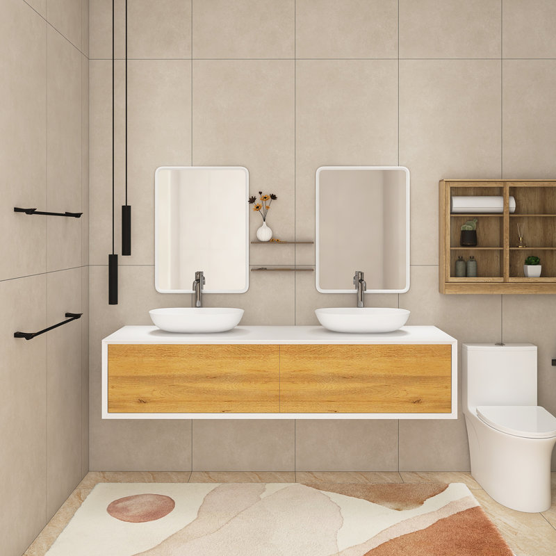 Ensemble de meuble-lavabo mural 71 po avec surface solide 71 po