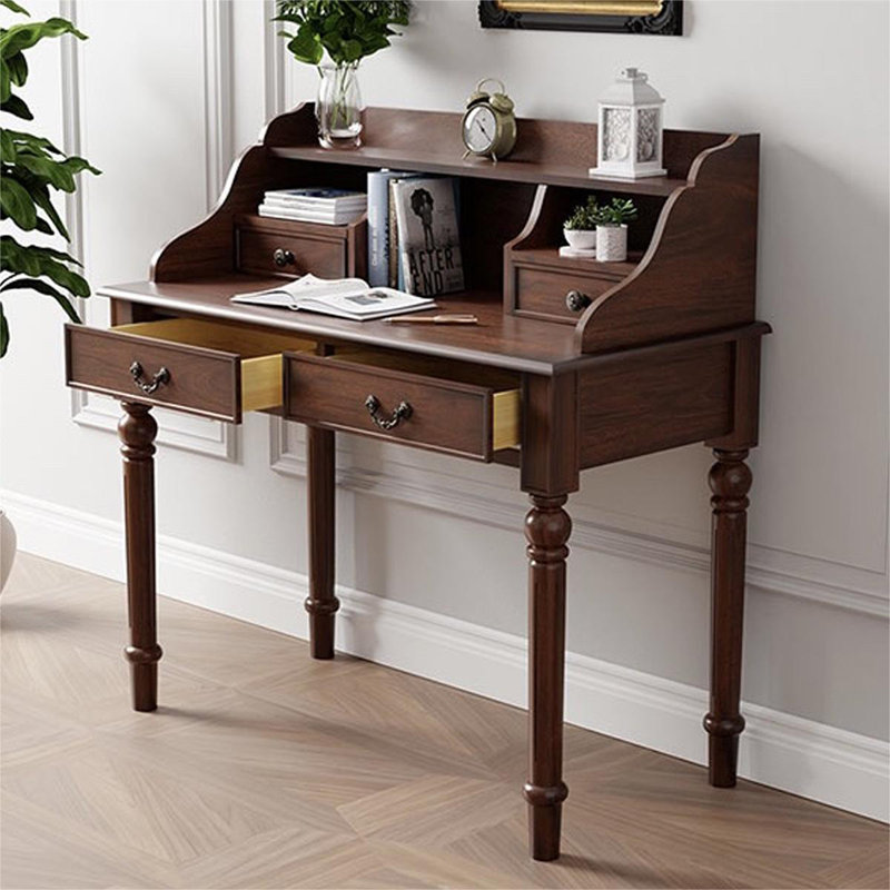 Bureau de direction rectangulaire en bois massif avec tiroirs Nut-brown, 29.92"H*35.43"W*19.69"D, Nut-brown