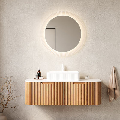 48" Bathroom Vanity With Storage Cabinet, White Rectangular Ceramic Basin, 2 Drawers, Natural , Countertop, Easy To Install Sink, Wood Grain, Plywood, Ample Storage, Smooth Drawer Operation,