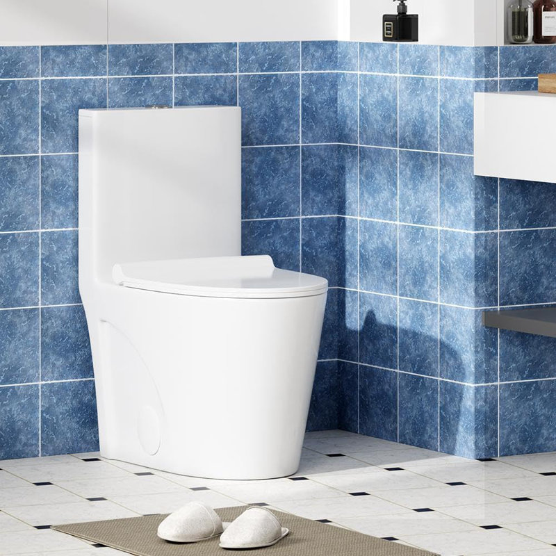 Toilette de salle de bain une pièce à pression latérale avec cuvette allongée American Standard, conception en céramique intégrée, siège à verrouillage rapide, hauteur de siège confortable (modèle 2100, blanc)