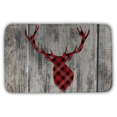 Wood and deer Bath Mat with Non-Slip Backing - Quick Dry Memory Foam Bathroom Rug - Absorbent - Modern Plush Spa-Style - Machine Washable