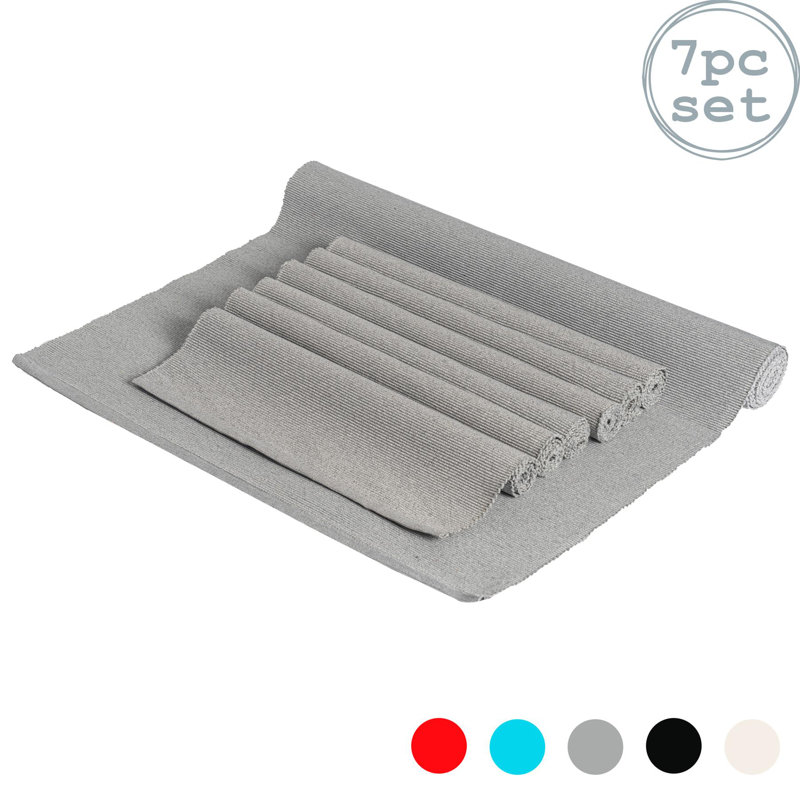 Nicola Spring - Ribbed Cotton Placemats with Table Runner, Grey