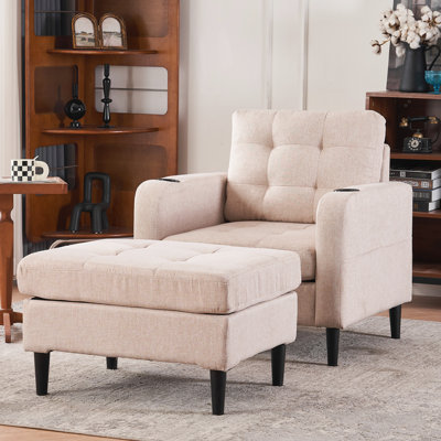 Fauteuil relaxant et revêtement beige avec revêtement rembourré et rangement - Confortable, porte-gobelets, pour la maison