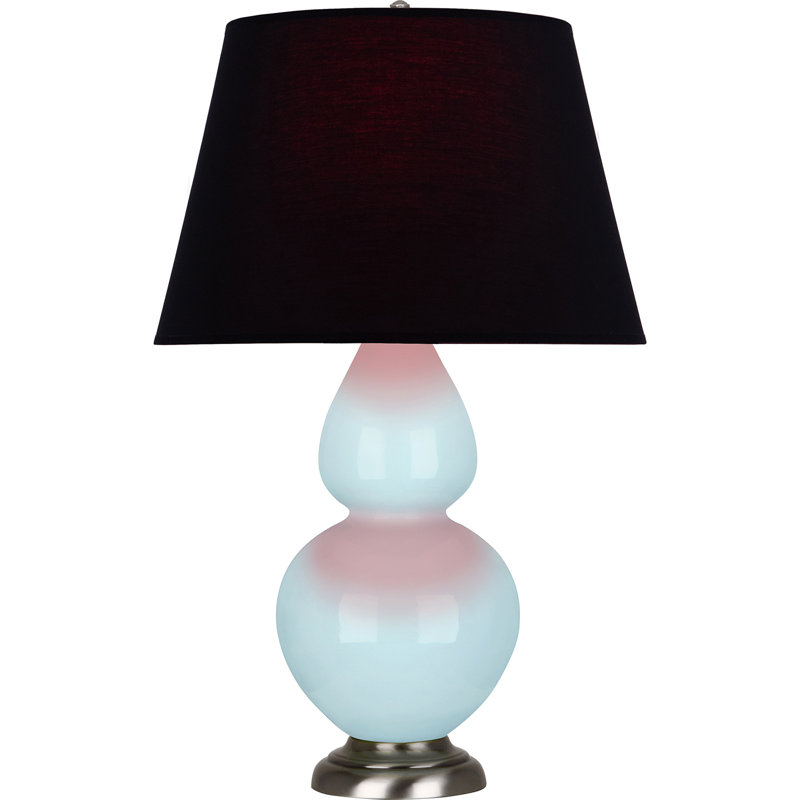 Lampe de table double gourde en céramique, Bleu bébé verni / argent antique, Noir / Rouge, Argent argent