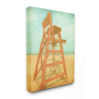 «Vintage Summer Red Lifeguard Chair Beach Sand» par Ashley Calhoun, reproduction d'art graphique