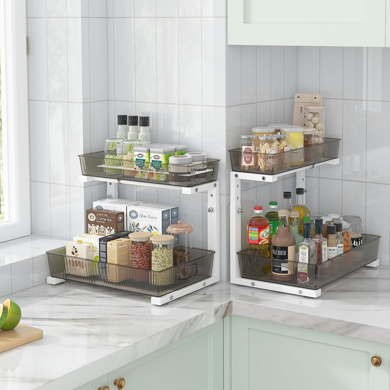 2-Pack Under Sink Pull-Out Organizer, 2-Tier Slide-Out Storage For Kitchen Or Bathroom
