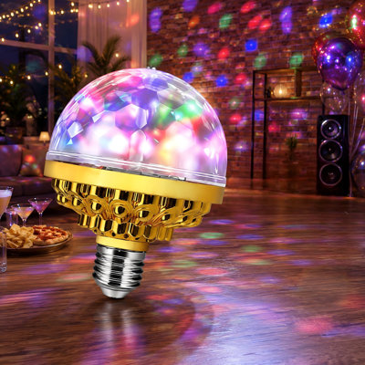2-Pack Plug-In RGB Disco Ball Bulb Lights with Colorful Rotating Magic Effects and Sockets for Home Rooms, Dance Parties, Bars, and Karaoke