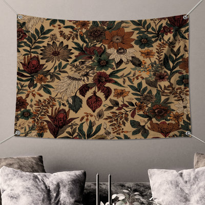 Beige Floral Botanical Wall Tapestry - Floral Wall Decor