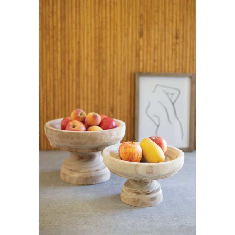 Kalalou Turned Wooden Compotes, Natural Finish Decorative Bowls, Set of Two