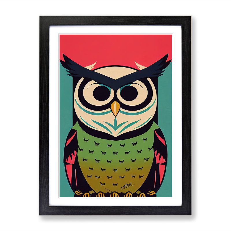 Owl In Technicolour No.4 Abstract - Single Picture Frame Print, 64cm H x 46cm W x 2cm D, Black