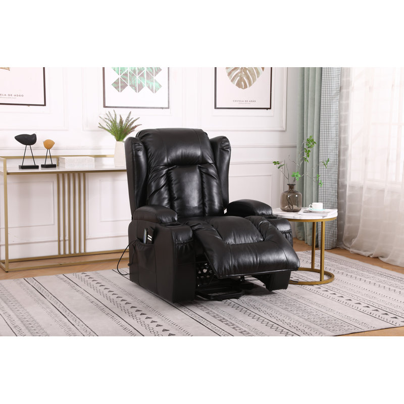 Convery Faux Leather Heated Massage Chair, Black Leather Match