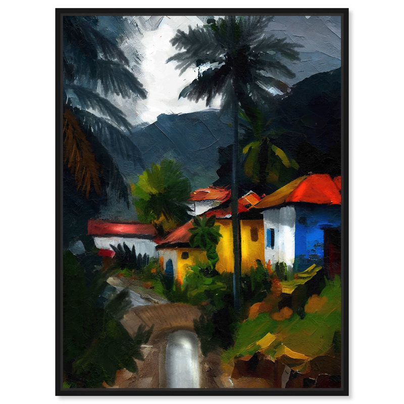 Pueblecito Magico, toile espagnole par Art Remedy, Cadre noir, H 21 po x l 17 po