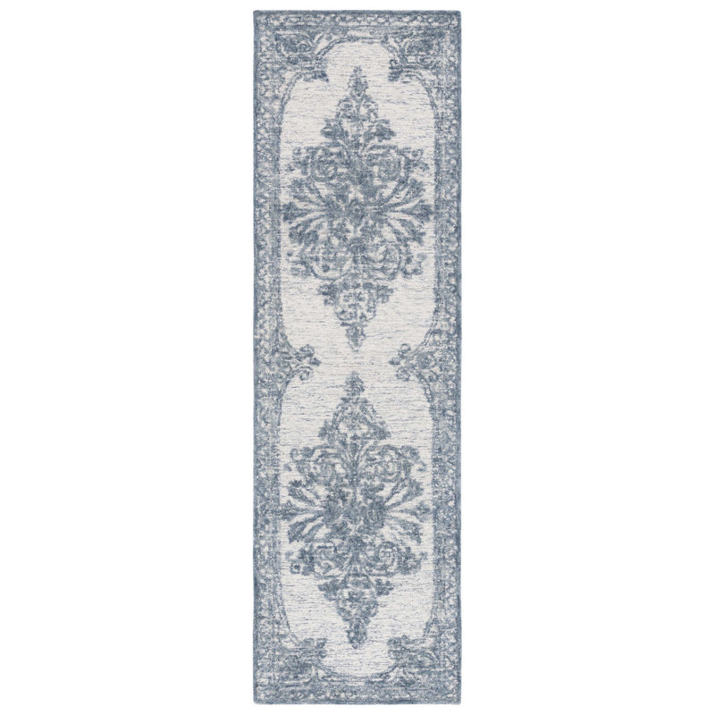 Tapis bleu / ivoire Metro 616, Tapis de couloir 2 pi 3 po x 8 pi