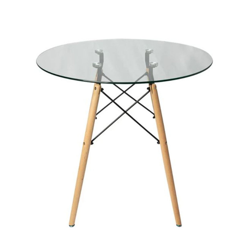 Eiffel Glass Round Dining Table, 29.5"H x 32"L x 32"W