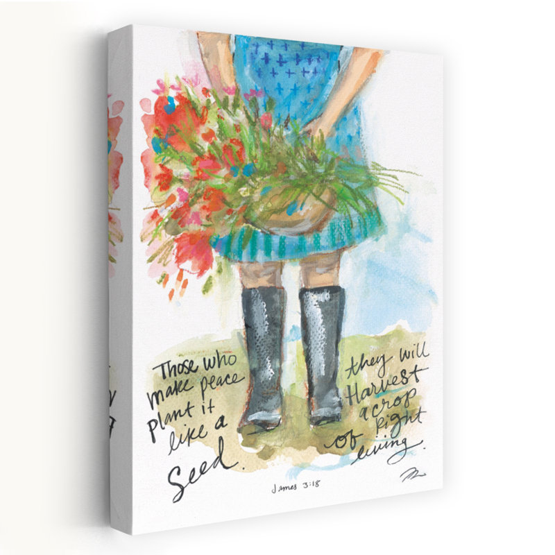 Plantez-la comme une graine - Illustration d'écriture contemporaine, aquarelle, fille tenant des fleurs, verset inspirant