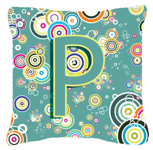 Monogramme initiale cercle cercle intérieur/extérieur Throw Pillow, 14" H x 14" L x 4" D, P