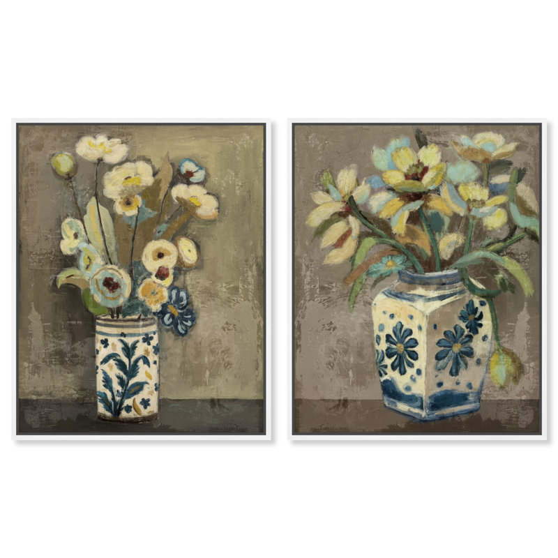 Flowers In Vases Set Set by Oliver Gal, 21"H x 25"W, White Floater Frame