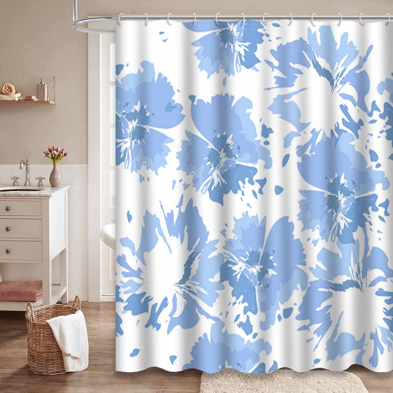 Rideau de douche à motif floral en batik bleu avec 12 crochets Tie Dye, L 72 po x l 78 po