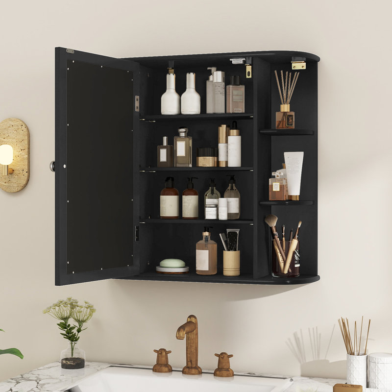 Multipurpose Mount Wall Surface Bathroom Storage Cabinet Mirror , Black