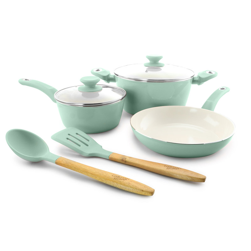 Mint Green Non-stick Aluminum 7-Piece Cookware Set