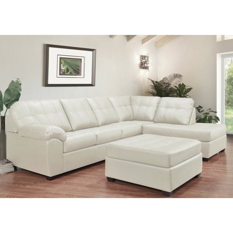 Yarber Upholstered L-Shaped Sectional Right Hand Facing, Ivory White Genuine Leather