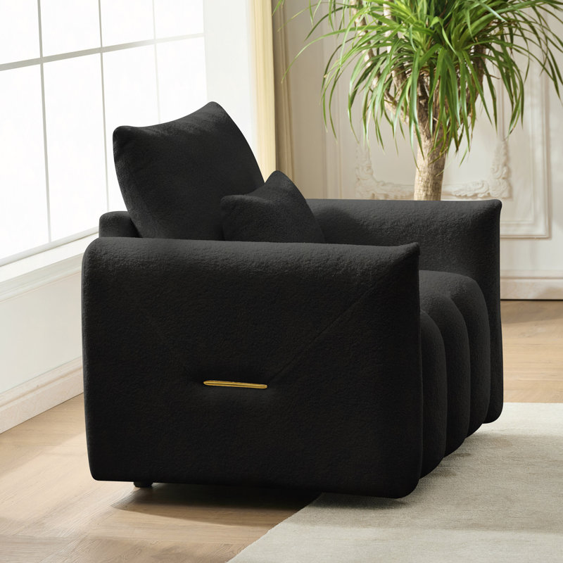 38.1" Teddy Fabric Sofa, Lounge Chair, Upholstewith A Pilloww, Apartment, Office, Living Room And Bedroom, Black