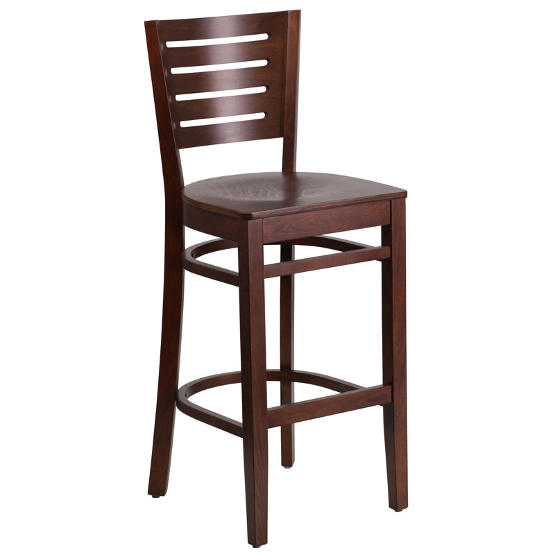 Kadircan Slat Back Wooden Restaurant Barstool, Walnut, 1