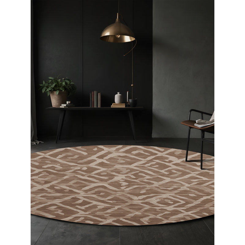 Tapis brun lavable à la machine GSIX03570, Rond 4 pi