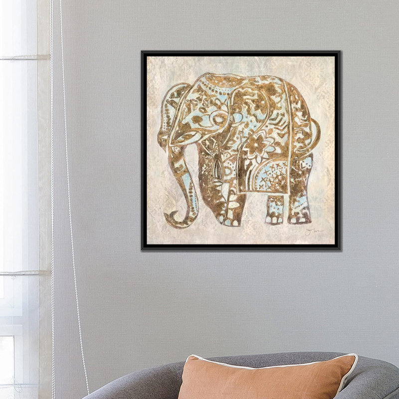 «Boho Elephant», impression sur toile, H 26 po x l 26 po x P 1,5 po, Toile avec cadre noir, Pas de tapis