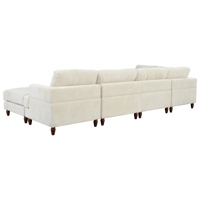 Canapé modulaire en U 6 pièces Seraphine, Velours côtelé beige